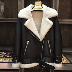SQXR FUR lady  leather jacket women shearling leather jacket high quality women fur coat double-faced fur jacket
