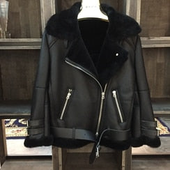 SQXR FUR lady  leather jacket women shearling leather jacket high quality women fur coat double-faced fur jacket