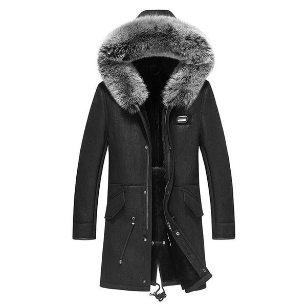 AYUNSUE Leather Jacket Winter Jacket Men Natural Wool Fur Coat Fox Fur Collar Sheepskin Coat Luxury Jacket JLK18SJF1985 Y1354
