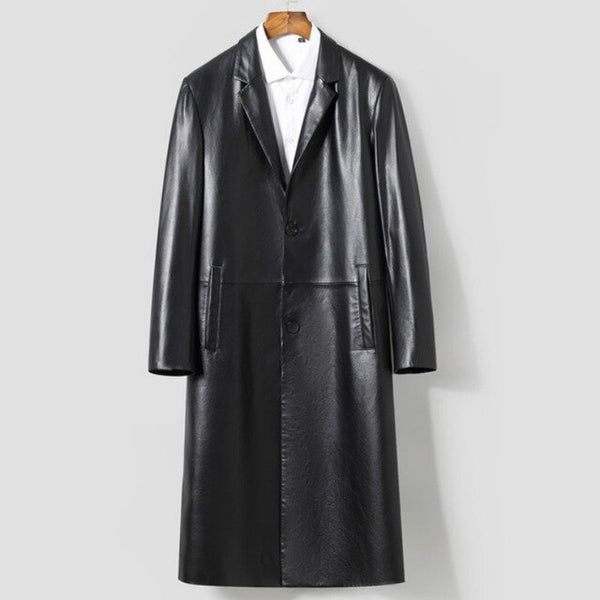 2019 New Designer Luxury Cowskin Windbreaker Men Slim Long Genuine Leather Jackets Autumn Business Casual Real Cow Leather Coats